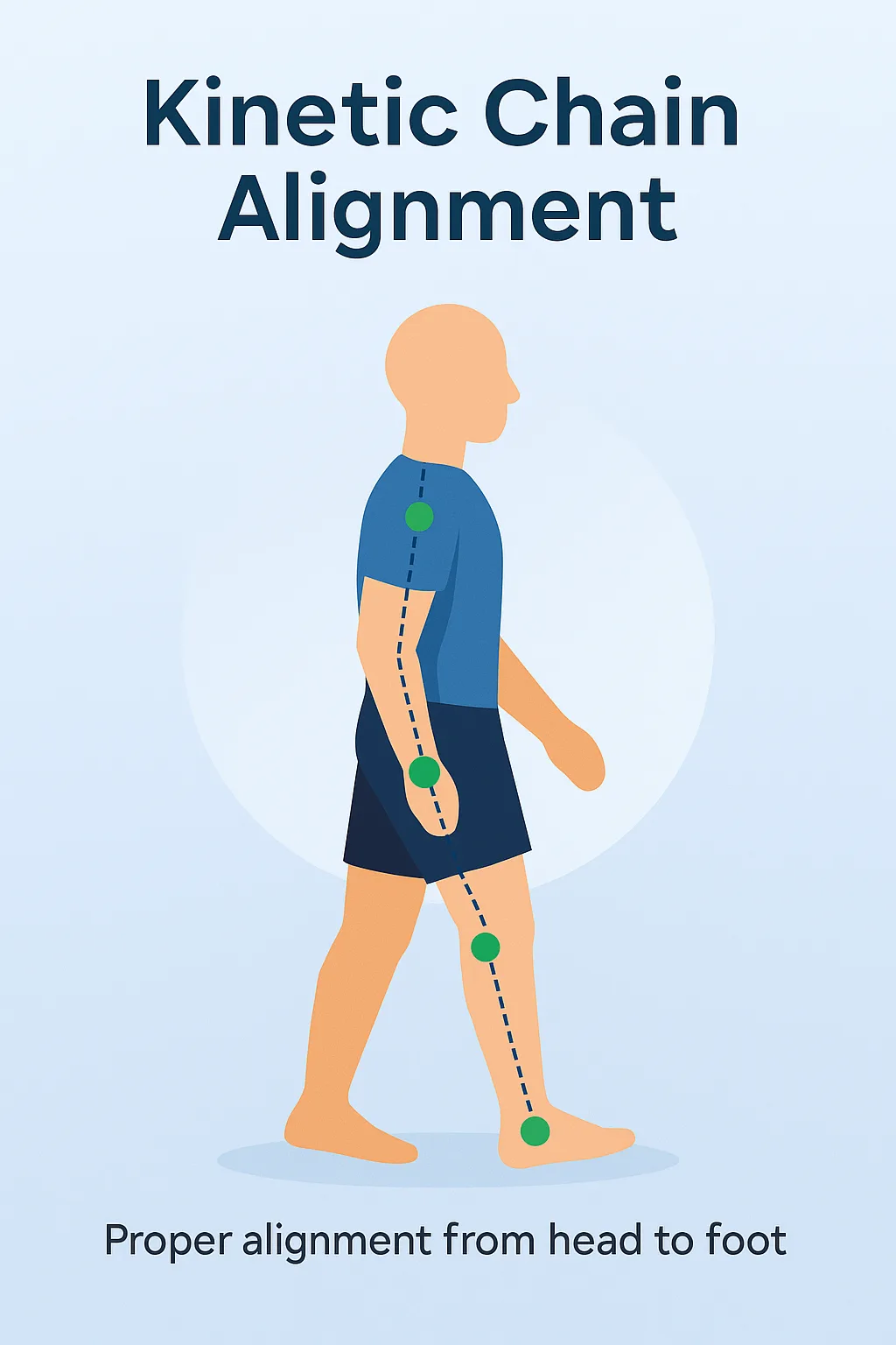 Kinetic chain alignment diagram showing how foot posture affects knee and hip mechanics
